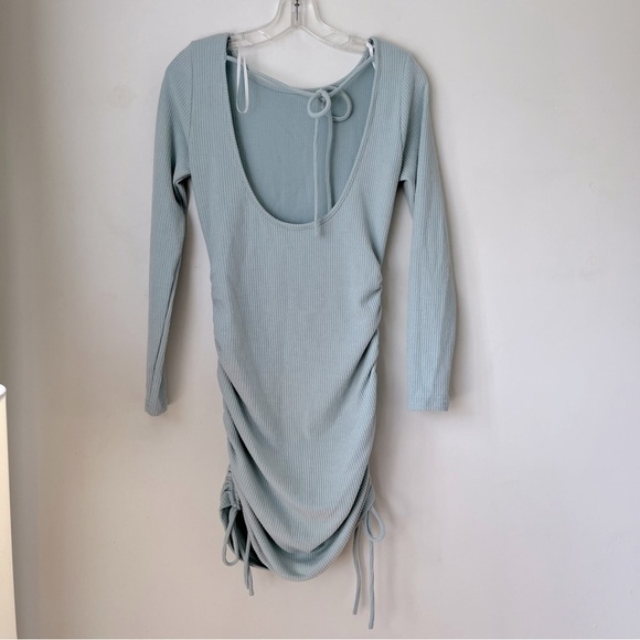 Princess Polly Brinley Light Blue Rib Knit Open Back Long Sleeve Bodycon Dress 2 - Picture 8 of 8